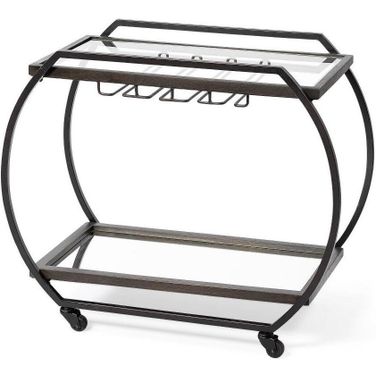 Chriselle Black Metal And Glass Two Tier Bar Cart