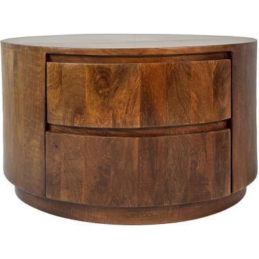 Christa 2-Drawer 30 Inch Round Coffee Table In Chestnut
