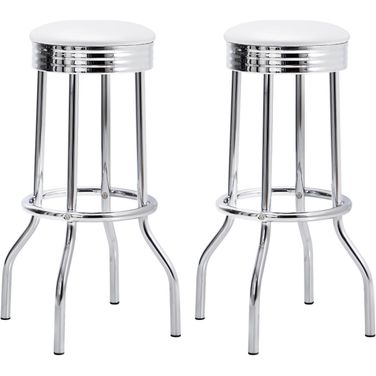 Retro Upholstered Top Bar Stools White and Chrome Set of 2