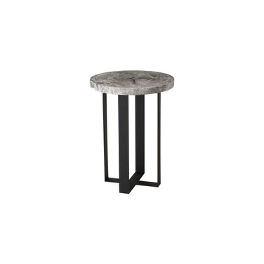 Chuleta Bar Table with Chamcha Wood Top and Metal Base In Gray Stone and Black