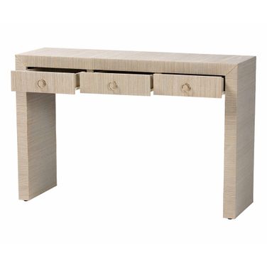 Cielo Woven Grasscloth 3-Drawer Console Table In Natural and Gold
