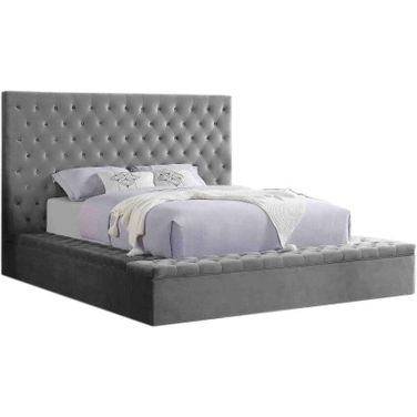 Cierra Fabric Platform King Bed With Storage In Gray