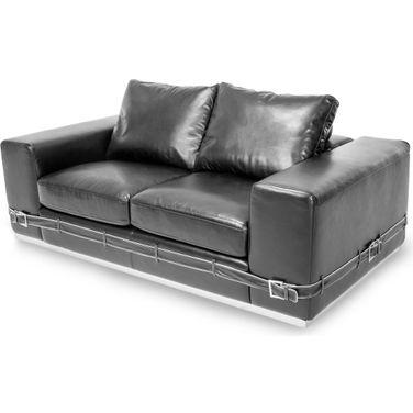 Ciras Leather Loveseat In Black Stainless Steel