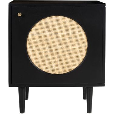 Circle One Door Nightstand with Natural Cane In Black