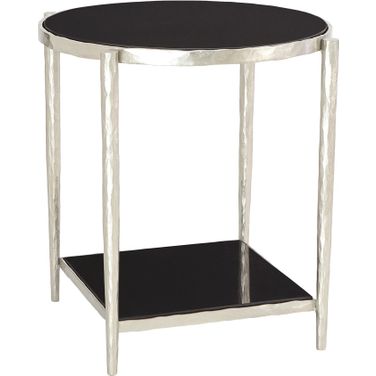 Circle Square Side Table In Nickel With Black Granite
