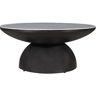 Circularity 35 Inch Round Pedestal Coffee Table In White and Gunmetal