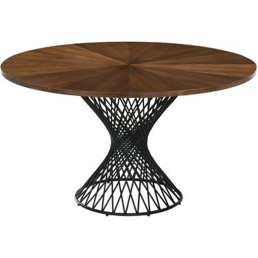 Cirque 54 Inch Round Walnut Wood and Metal Pedestal Dining Table