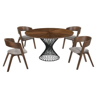 Cirque and Jackie 5-Piece Walnut Round Dining Set