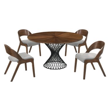 Cirque and Polly 5-Piece Walnut Round Dining Set
