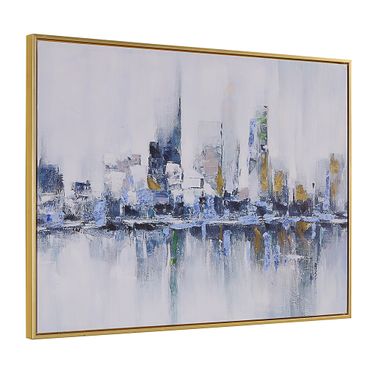 Cityscape Abstract Large Wall Art In Gold Frame
