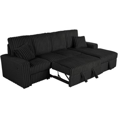 Clair 3-Piece Corduroy Sectional with Pull Out Loveseat In Black