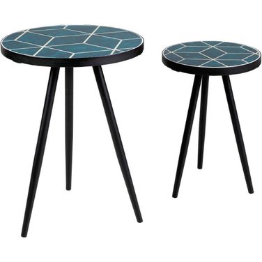Clairbelle Teal Glaze Accent Table Set Of 2