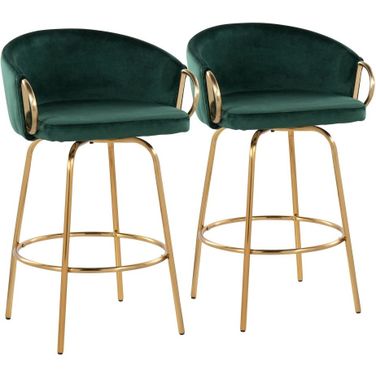 Claire 26 Inch Fixed Height Counter Stool Set of 2 In Gold and Green