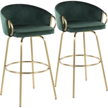 Claire 30 Inch Fixed Height Bar Stool Set of 2 In Gold and Green