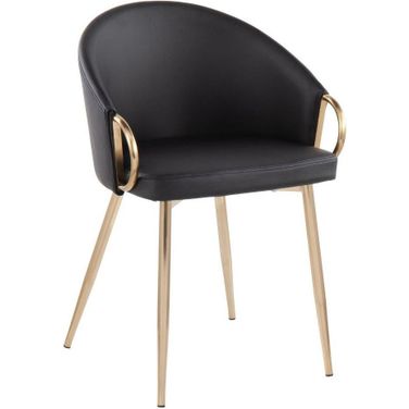 Claire Contemporary/Glam Chair In Gold Metal And Black Faux Leather