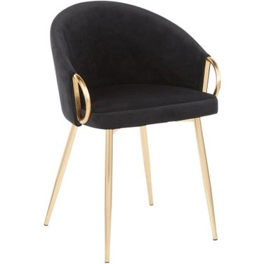 Claire Contemporary/Glam Chair In Gold Metal And Black Velvet