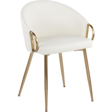 Claire Contemporary/Glam Chair In Gold Metal And White Faux Leather