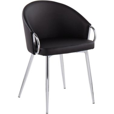 Claire Contemporary/Glam Chair In Silver Metal And Black Faux Leather