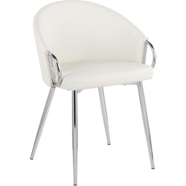 Claire Contemporary/Glam Chair In Silver Metal And White Faux Leather