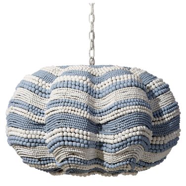 Clamshell Wood Beaded Chandelier In Blue and White