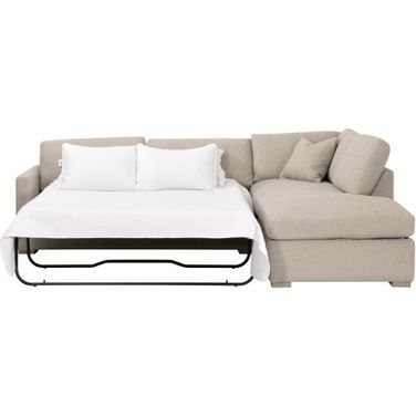 Clara 112 Inch Slim Arm Sleeper RF Sectional In Gellar Jute and Natural Gray