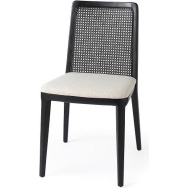 Clara Black Wood With Cream Fabric Seat And Cane Back Armless Dining Chair