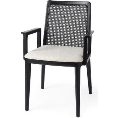 Clara Black Wood With Cream Fabric Seat And Cane Back Dining Chair