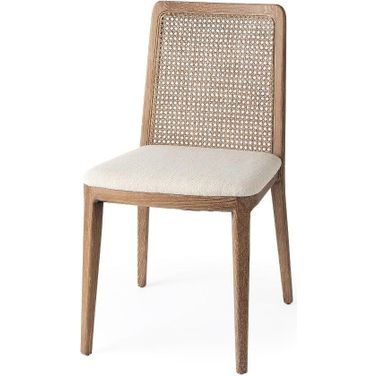 Clara Light Brown Wood With Cream Fabric Seat And Cane Back Armless Dining Chair