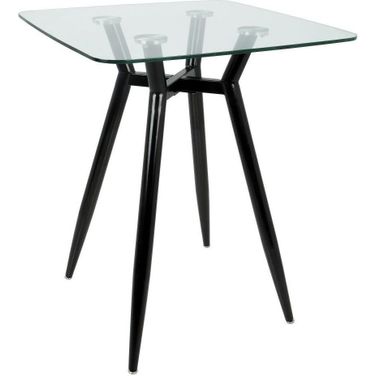 Clara Mid-Century Modern Square Counter Table With Black Metal Legs And Clear Glass Top