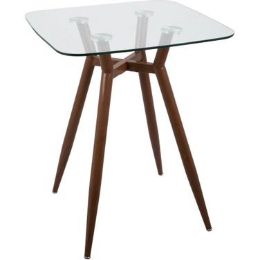 Clara Mid-Century Modern Square Counter Table With Walnut Metal Legs And Clear Glass Top