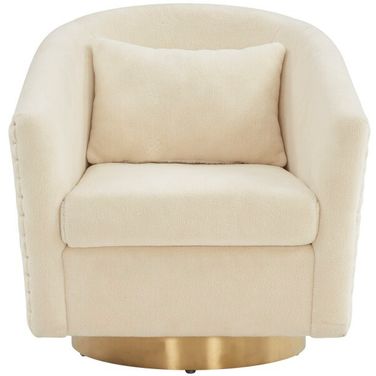 Clara Quilted Swivel Tub Chair In Ivory And Gold