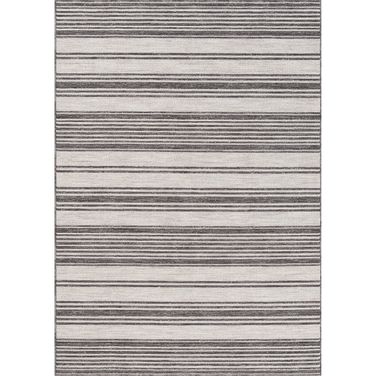 Clara Striped Power-Loomed Indoor/Outdoor Area Rug In Ivory and Gray