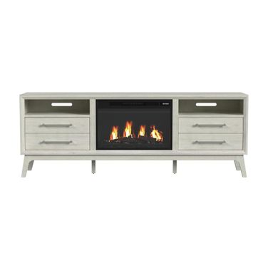 Clare 71 Inch TV Console with Fireplace Insert In Almond