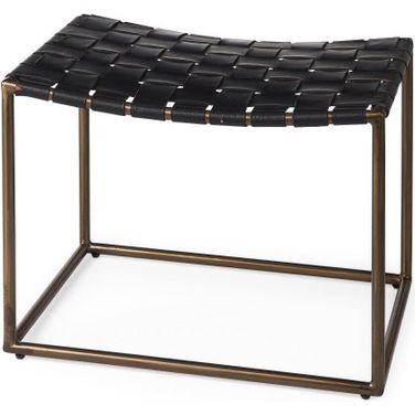 Clarissa Black Leather Woven Seat With Gold Metal Frame Stool