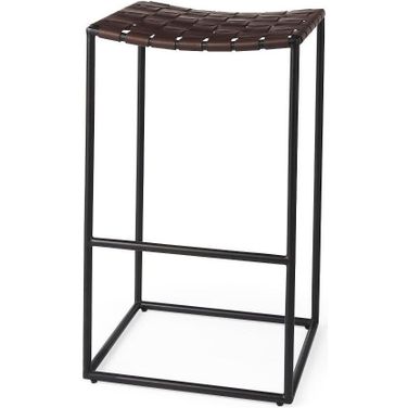 Clarissa Dark Brown Woven Leather Seat With Black Metal Frame Bar Stool