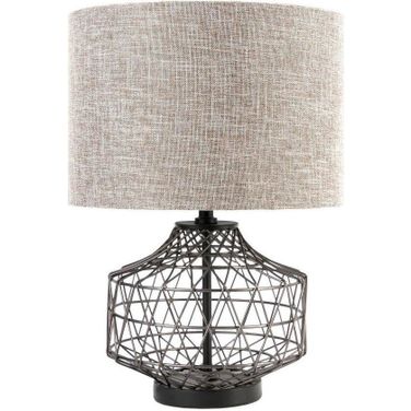 Clark 20 Inch Bronze Barrel Metal Base Beige Linen Shade Table Lamp