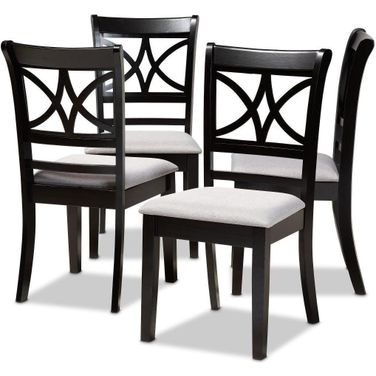 Clarke Modern and Contemporary Grey Fabric Upholstered and Espresso Brown Finished Wood 4-Piece Dining Chair Set