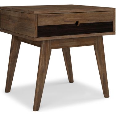 Clarkson Solid Acacia Wood End Table In Rustic Natural Aged Brown