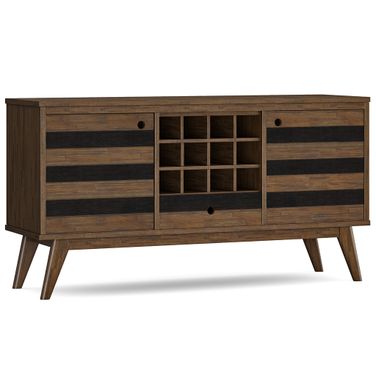 Clarkson Solid Acacia Wood Sideboard with Wine Storage In Rustic Natural Aged Brown