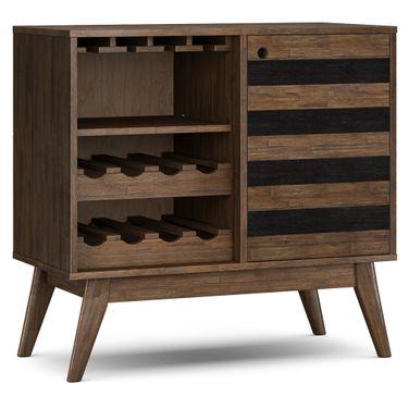 Clarkson Solid Acacia Wood Wine Cabinet In Rustic Natural Aged Brown