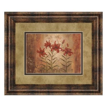 Classy Art Red Lily Trio Wall Art - Double Mat In Multi