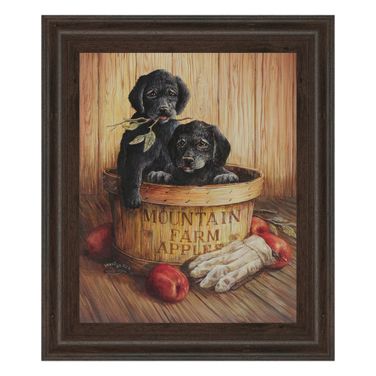 Classy Art Rustic Puppy Basket Wall Art In Brown and Red
