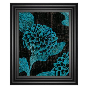 Classy Art Turquoise Bloom Wall Art In Black and Teal