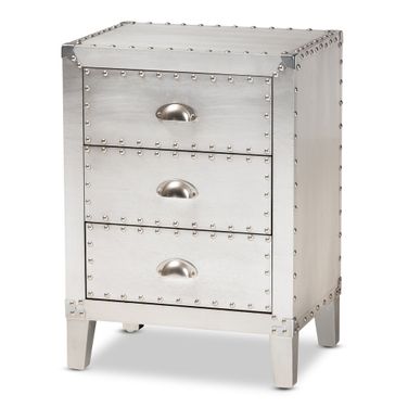 Claude Metal 3 Drawer End Table In Silver