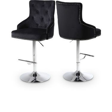 Claude Velvet Adjustable Stool In Black and Chrome