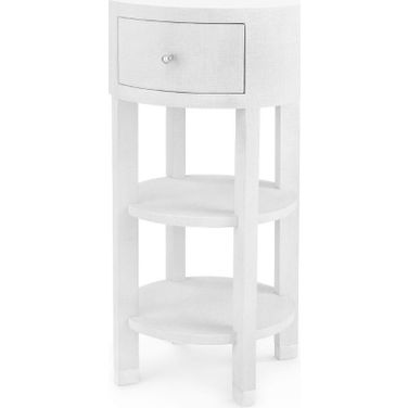 Claudette 1-Drawer Round Side Table with Nickel Legs In Cream