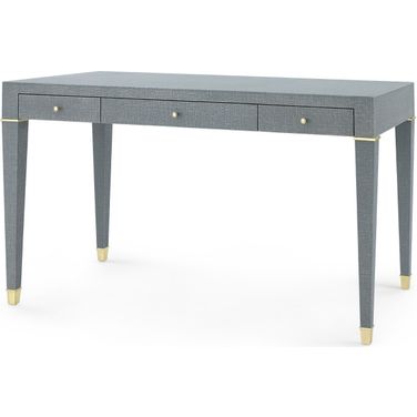 Claudette Desk with Brass Sabots on Legs In Washed Winter Gray