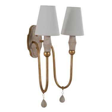 Clay Double Sconce In Vintage Gold and Distressed Ivory