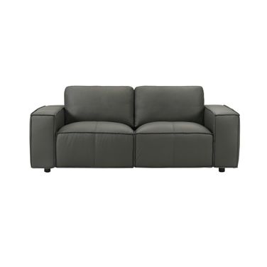 Clayton 76 Inch Top Grain Genuine Leather Loveseat with Track Arms In Anthracite Gray