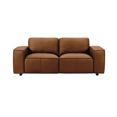 Clayton 76 Inch Top Grain Genuine Leather Loveseat with Track Arms In Ochre